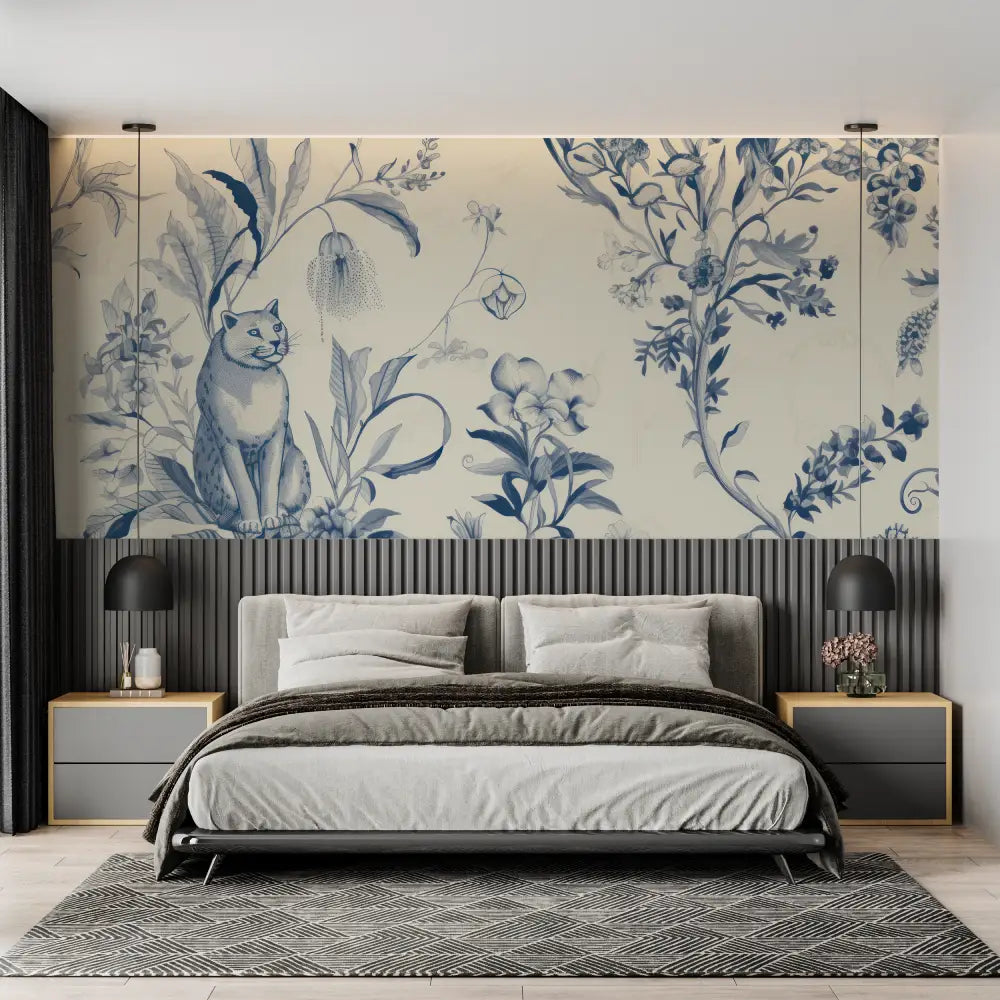 Animal Wallpaper – Indigo Cat and Flowers