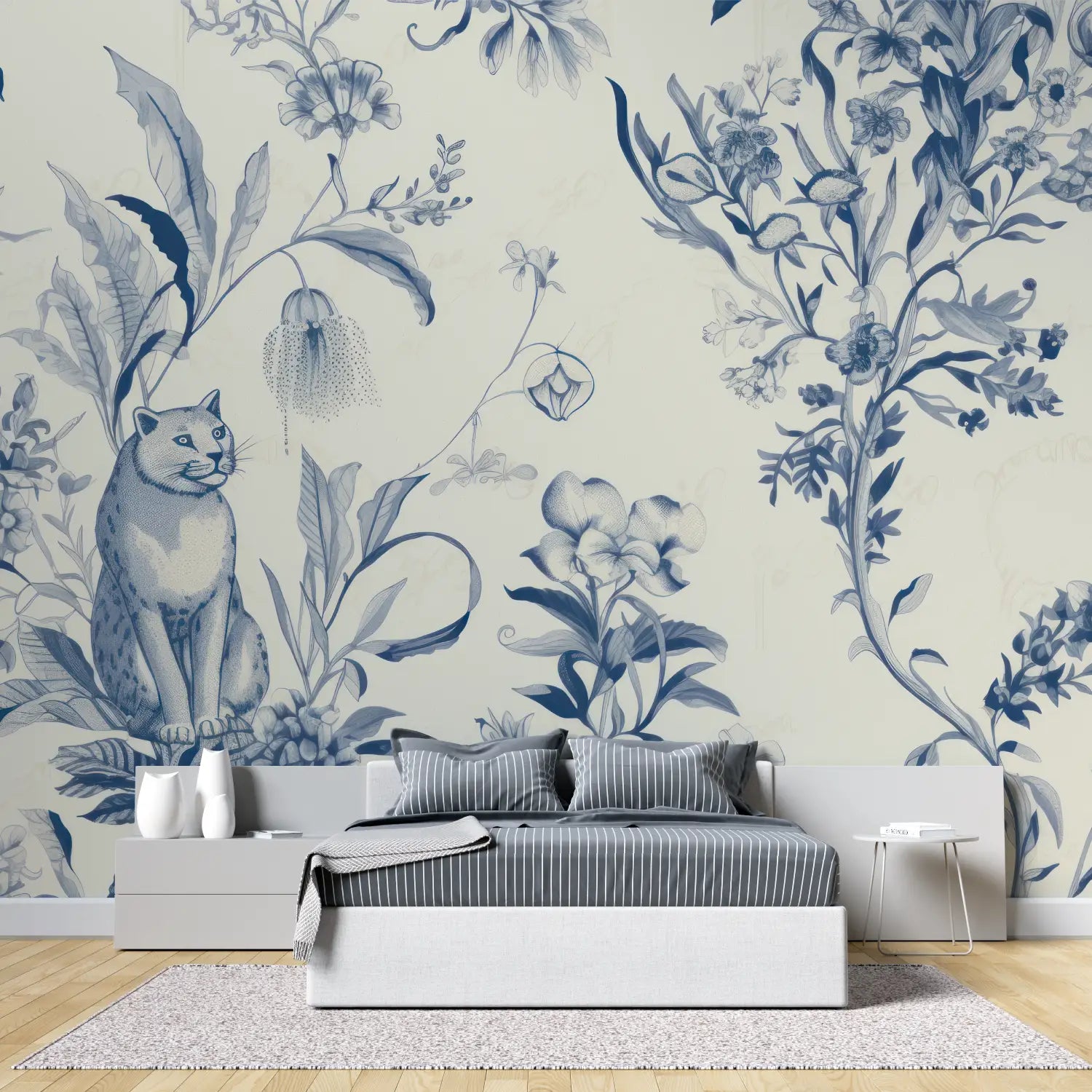 Animal Wallpaper – Indigo Cat and Flowers