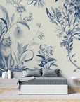 Papier Peint Animaux – Chat et Fleurs Indigo