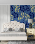 Foliage Wallpaper - Blue and Gold Leafy Patterns