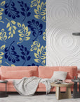 Foliage Wallpaper - Blue and Gold Leafy Patterns