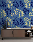 Foliage Wallpaper - Blue and Gold Leafy Patterns