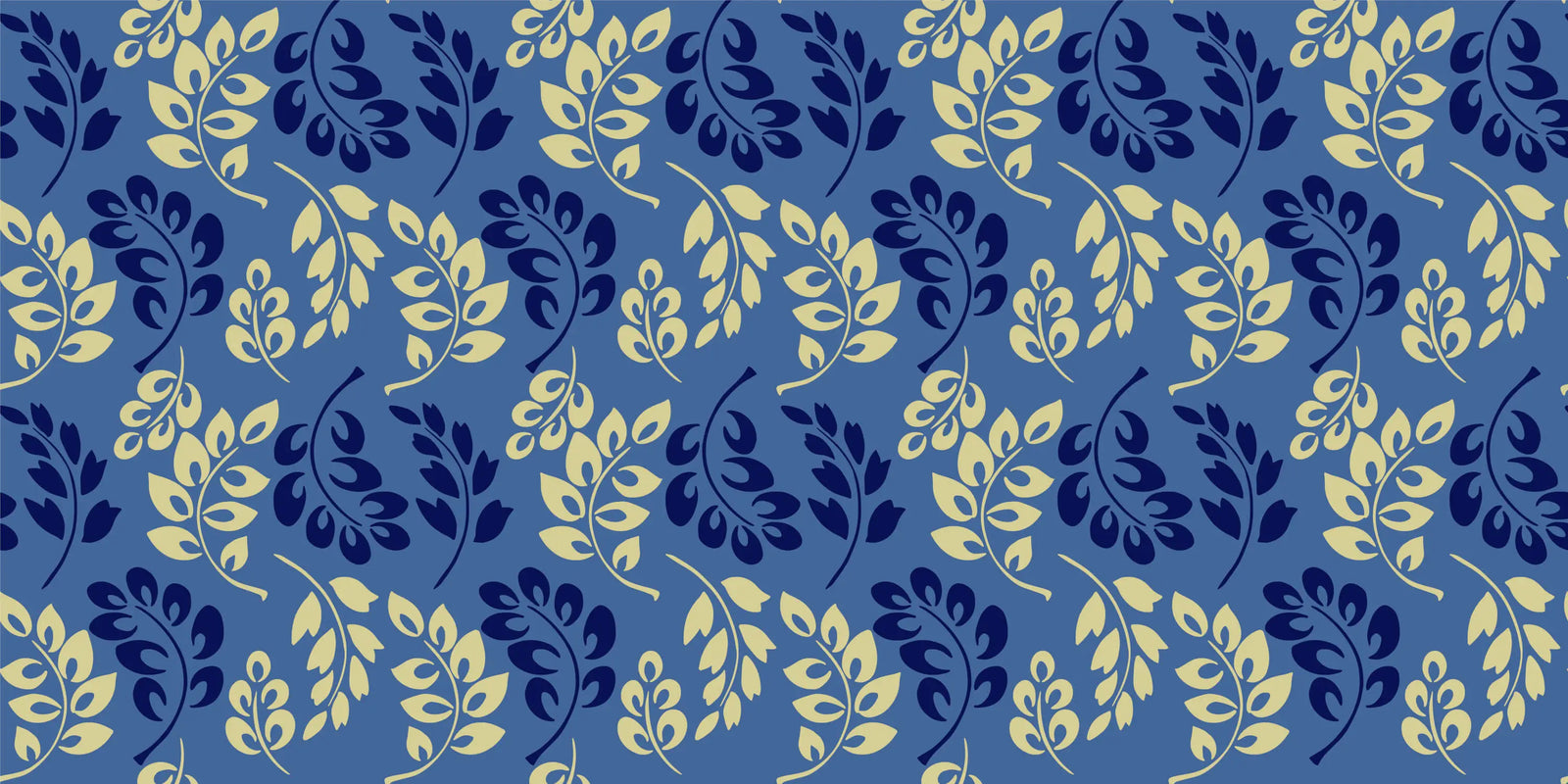 Papier Peint Feuillage - Motifs Feuillus Bleu et Or