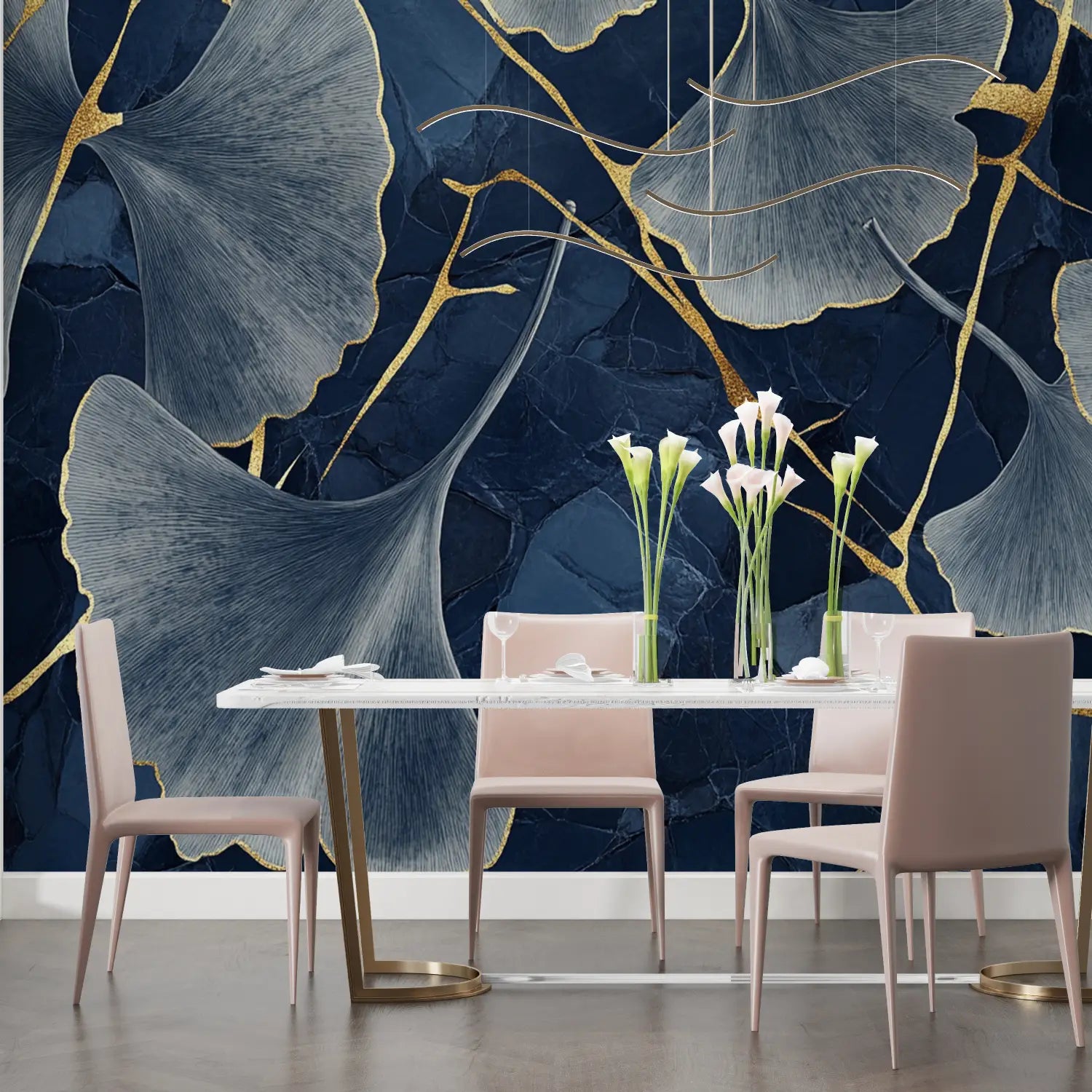 Foliage Wallpaper – Blue and Gold Ginkgos