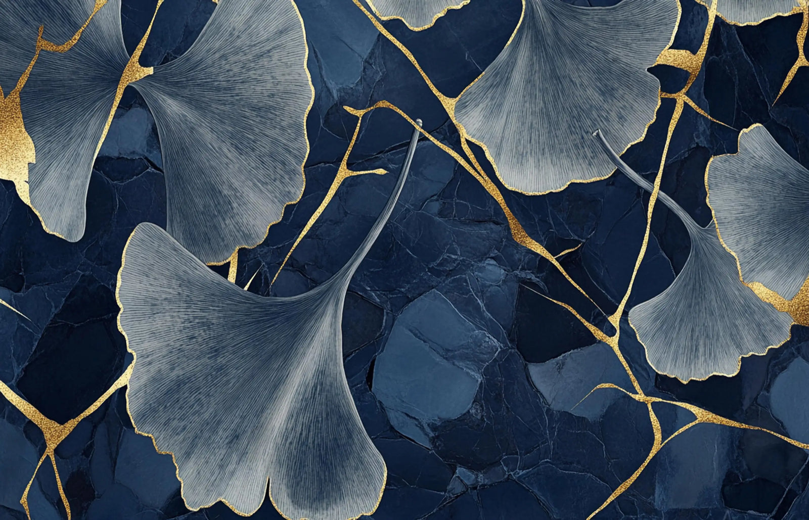 Foliage Wallpaper – Blue and Gold Ginkgos
