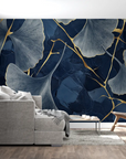 Papier Peint Feuillage – Ginkgos Bleus et Or