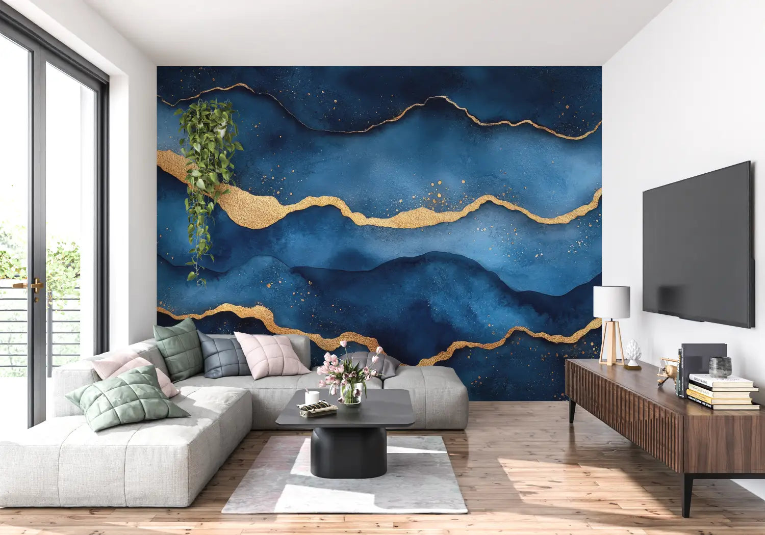 Papier Peint Art & Déco - Ondes Dorées