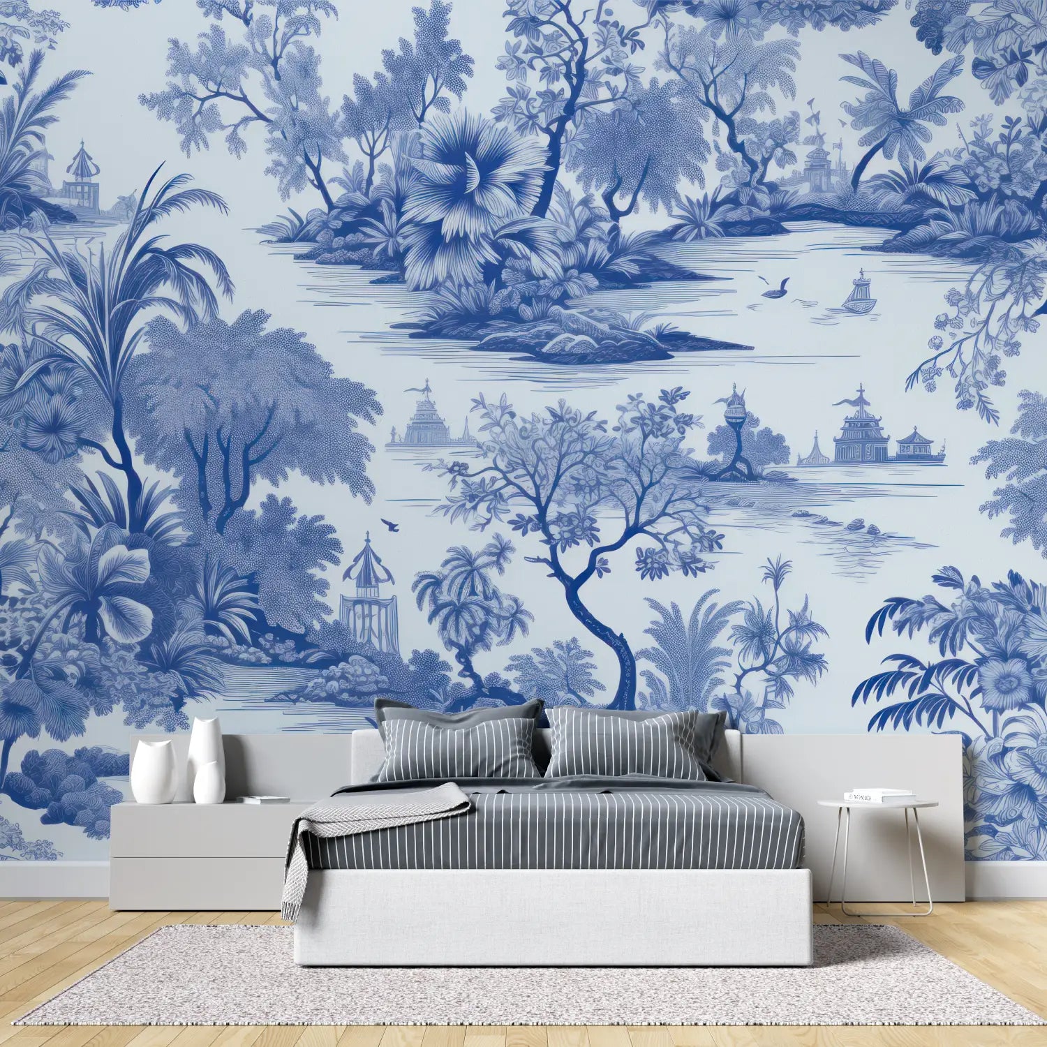Japanese Wallpaper - Traditional Blue Landscape