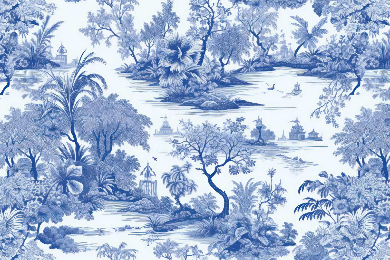 Japanese Wallpaper - Traditional Blue Landscape