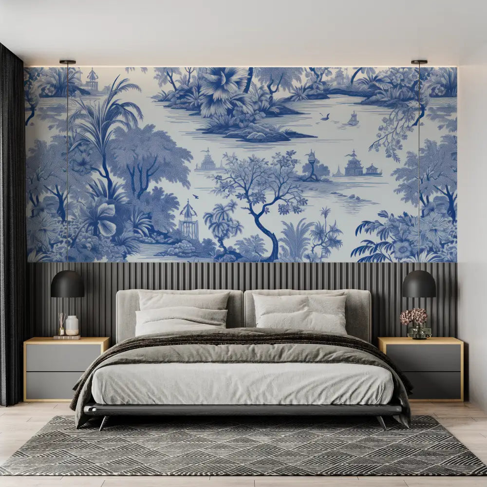 Japanese Wallpaper - Traditional Blue Landscape
