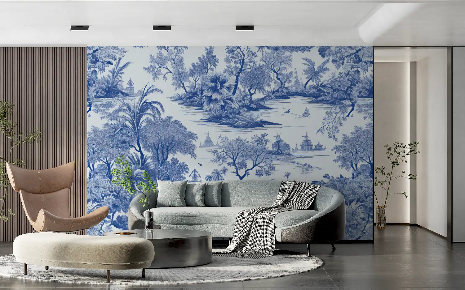 Japanese Wallpaper - Traditional Blue Landscape