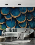 Animal Wallpaper – Blue and Gold Feathers