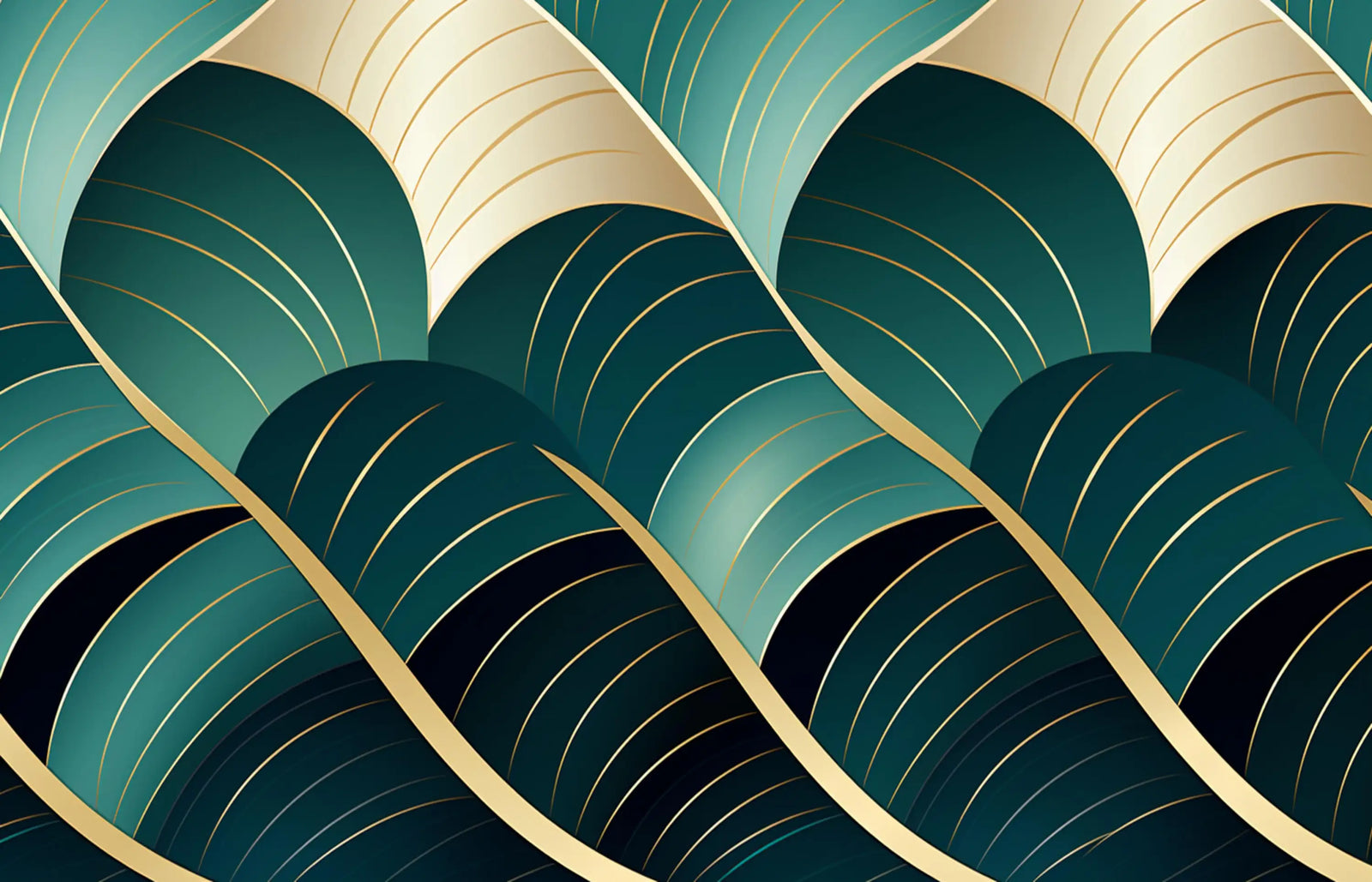 Papier Peint Art & Déco - Vagues Élégantes Dorées