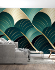 Papier Peint Art & Déco - Vagues Élégantes Dorées