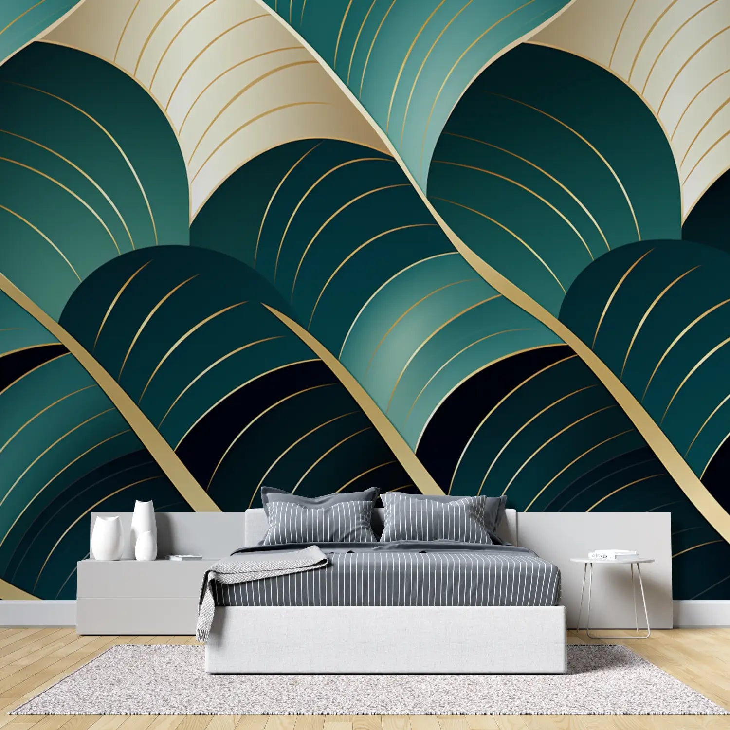 Papier Peint Art & Déco - Vagues Élégantes Dorées