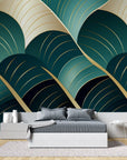 Papier Peint Art & Déco - Vagues Élégantes Dorées