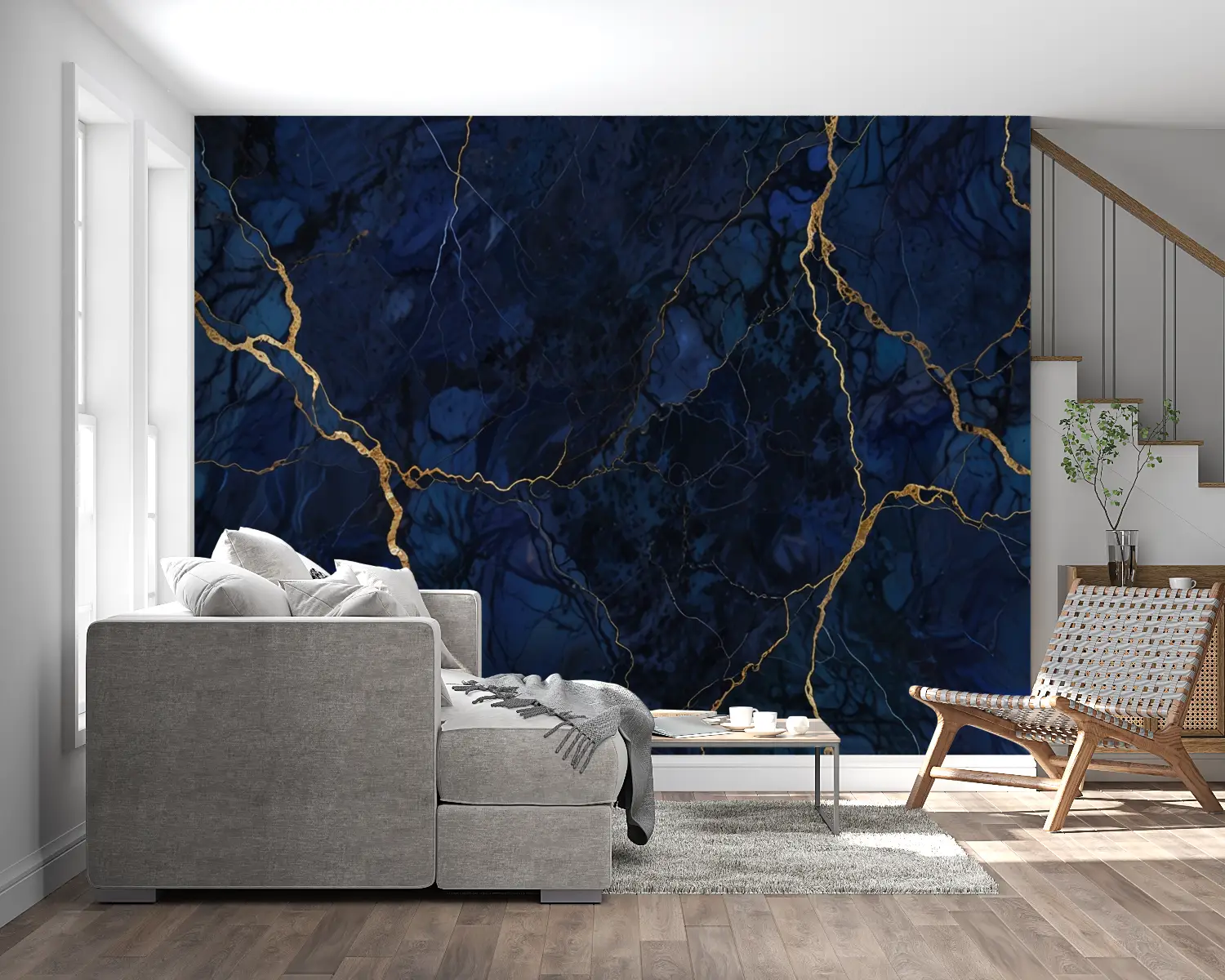 Stone Wallpaper – Blue and Gold Marble