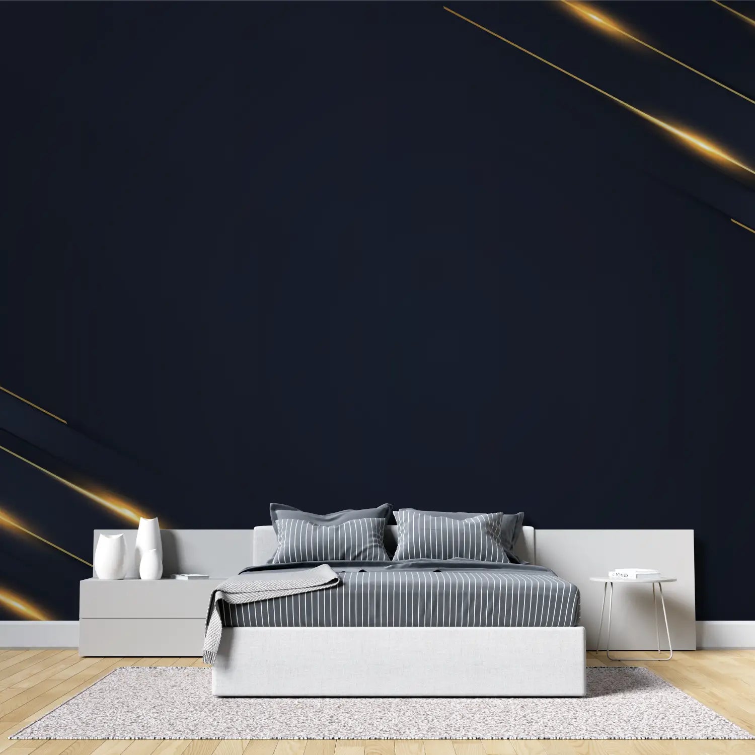 Art &amp; Deco Wallpaper – Gold Lines on Blue