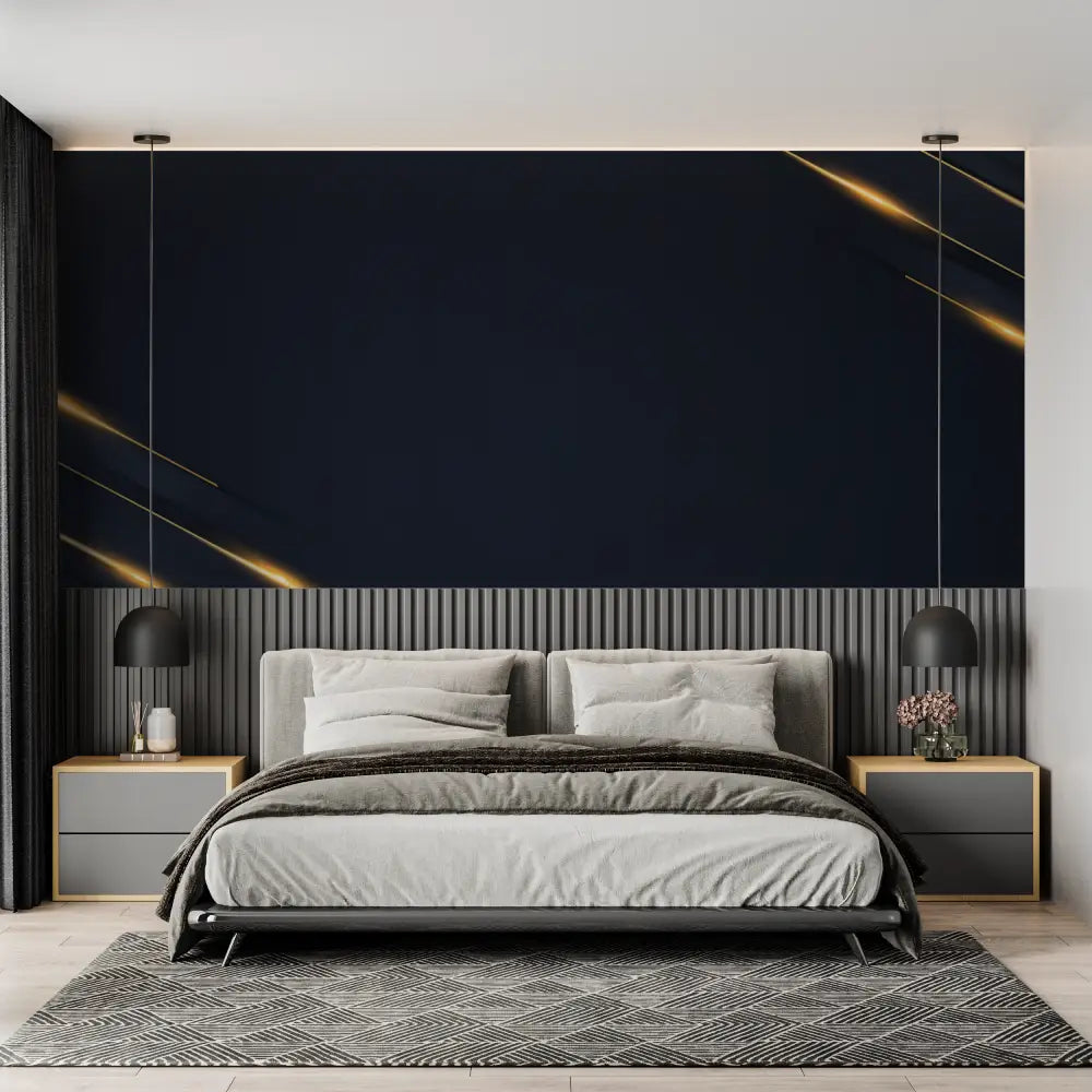 Art &amp; Deco Wallpaper – Gold Lines on Blue