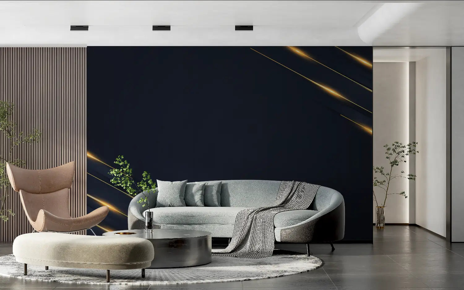 Art &amp; Deco Wallpaper – Gold Lines on Blue