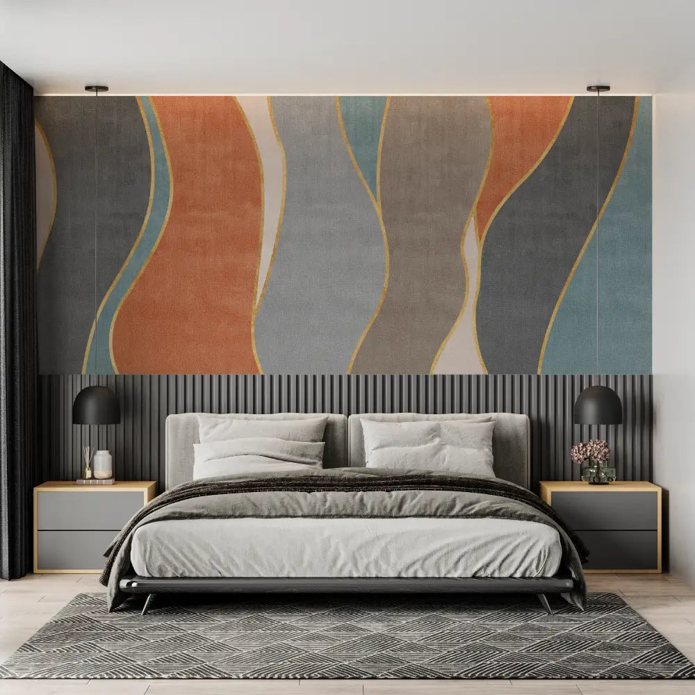 Papier Peint Art & Déco – Vagues Colorées et Dorées