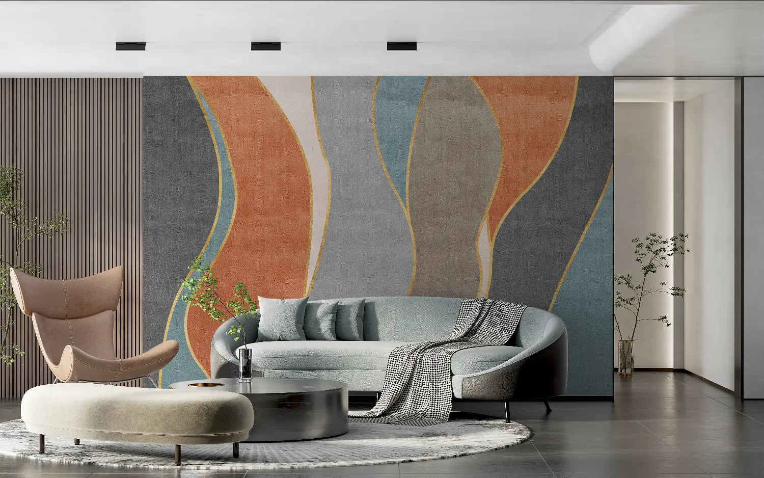 Papier Peint Art & Déco – Vagues Colorées et Dorées