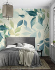 Papier Peint Feuillage - Feuilles Délicates Vert et Bleu