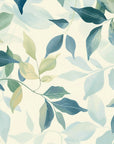 Papier Peint Feuillage - Feuilles Délicates Vert et Bleu