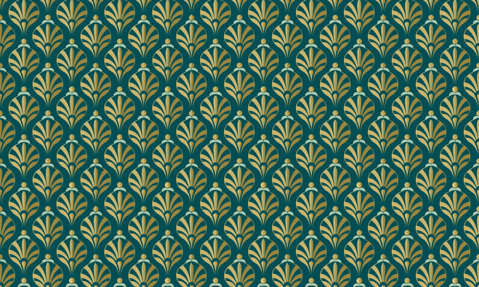 Art &amp; Deco Wallpaper – Golden Foliage Patterns on Emerald Green