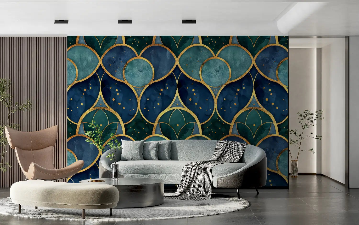 Geometric Wallpaper - Elegant Blue and Gold Patterns