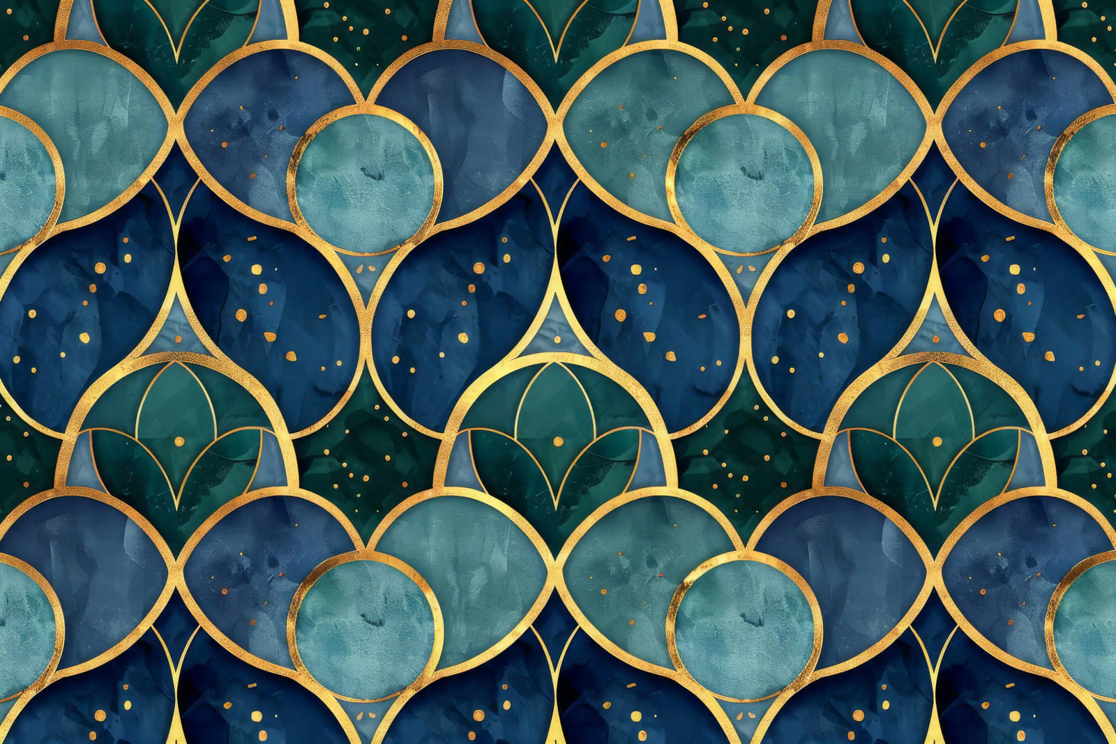 Geometric Wallpaper - Elegant Blue and Gold Patterns