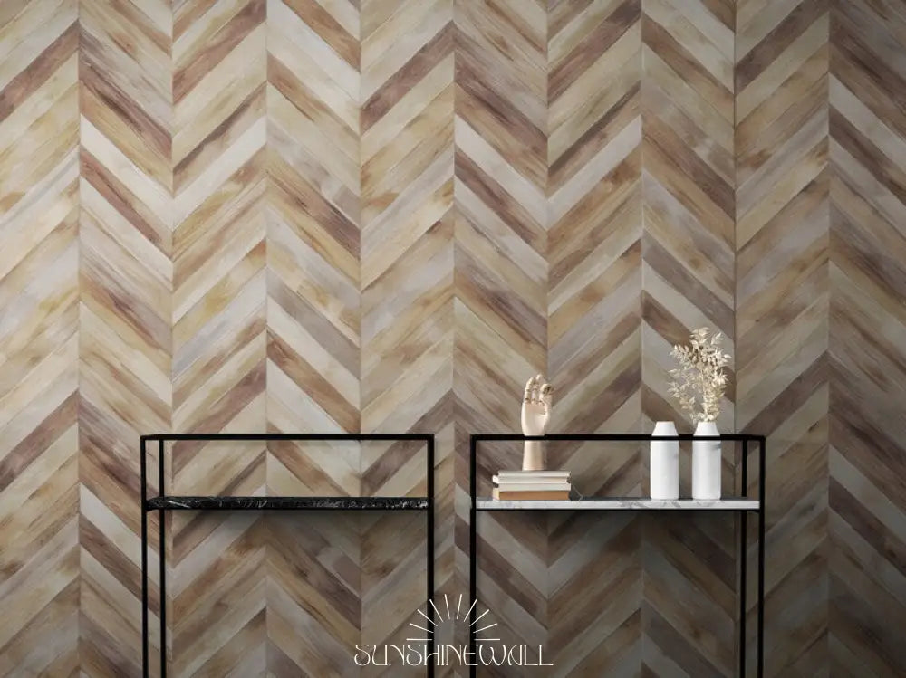 Papier Peint Bois - Chevron Naturel