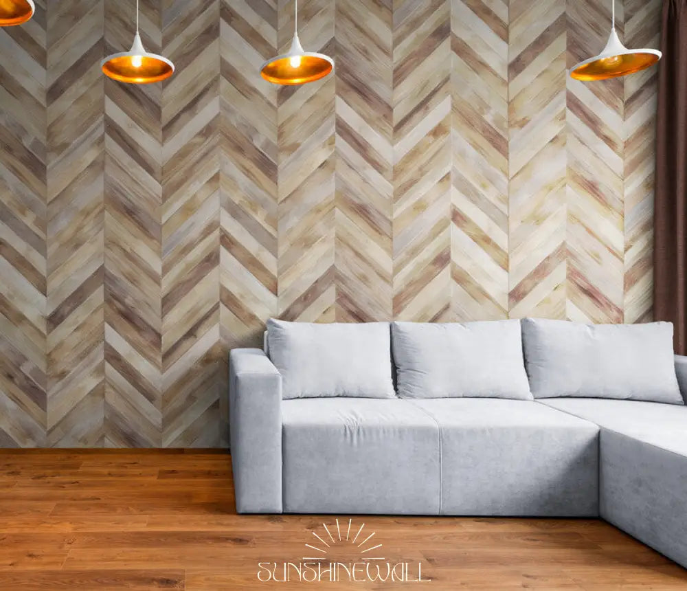 Papier Peint Bois - Chevron Naturel