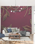 Foliage Wallpaper - Golden Branches on Purple Background