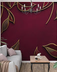 Foliage Wallpaper - Golden Branches on Purple Background