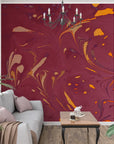 Papier Peint Art & Déco - Marbrures Bordeaux et Or