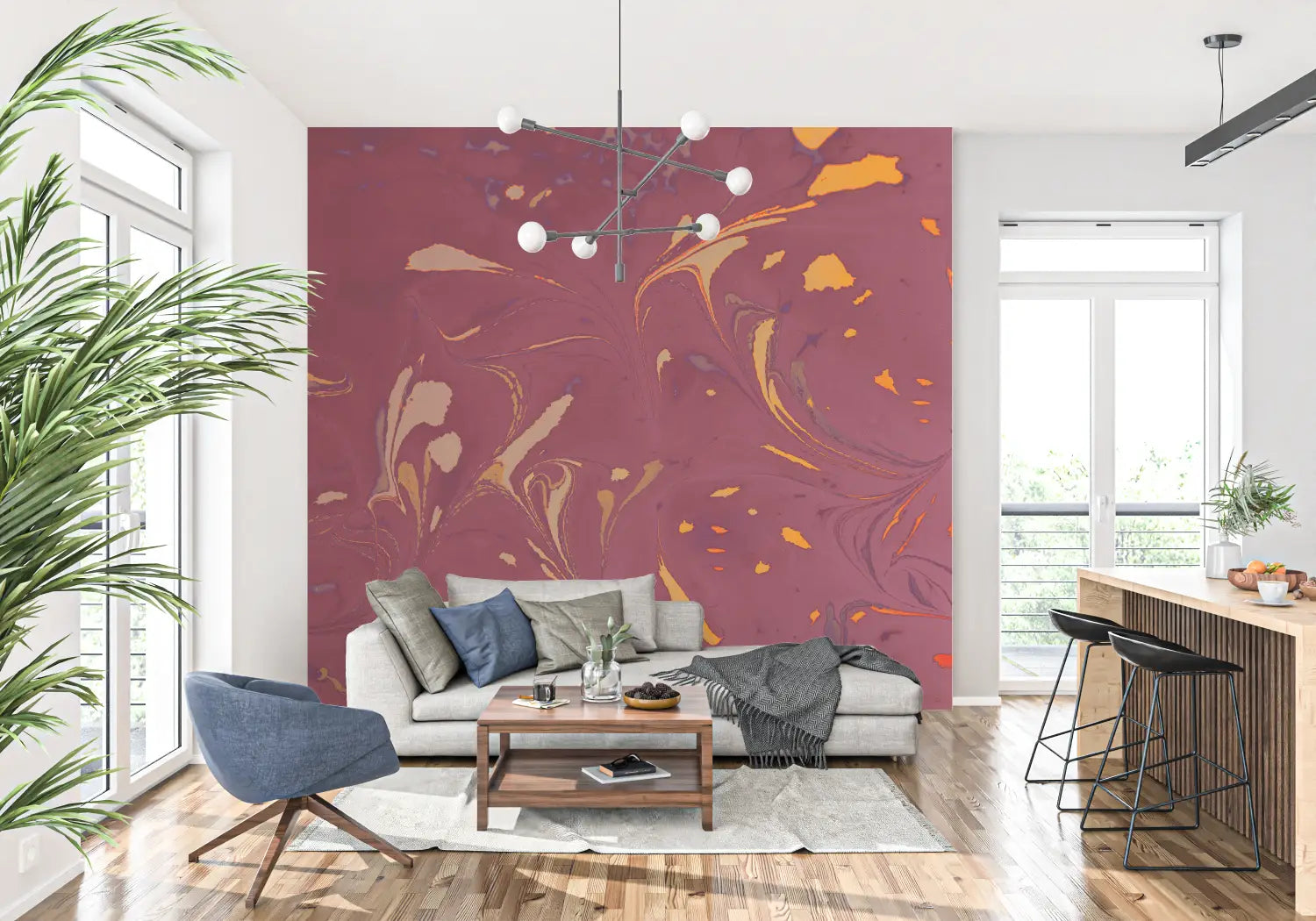 Art &amp; Deco Wallpaper - Burgundy and Gold Marbling