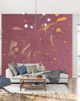 Papier Peint Art & Déco - Marbrures Bordeaux et Or