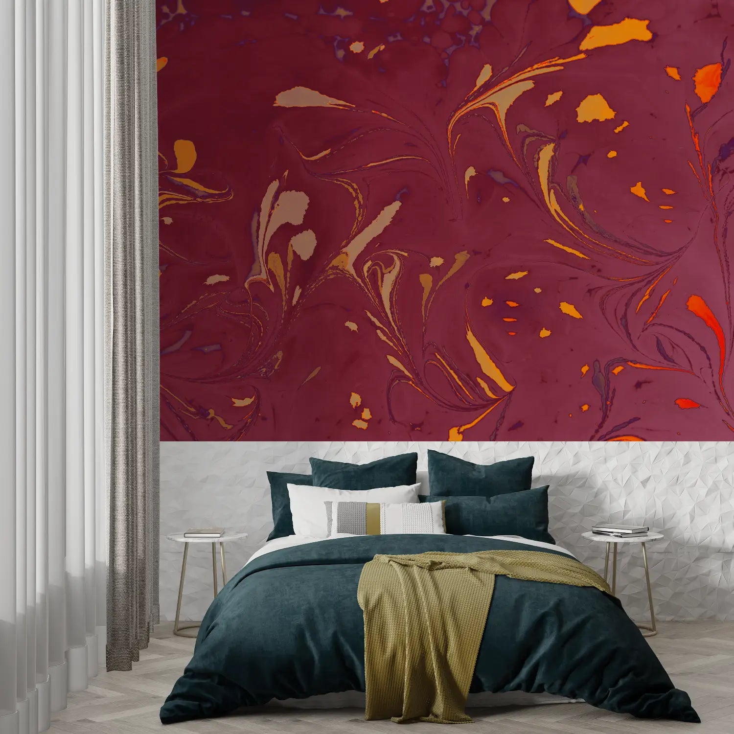 Art &amp; Deco Wallpaper - Burgundy and Gold Marbling
