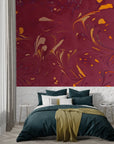 Papier Peint Art & Déco - Marbrures Bordeaux et Or