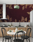 Foliage Wallpaper - Golden Leaves on Deep Red