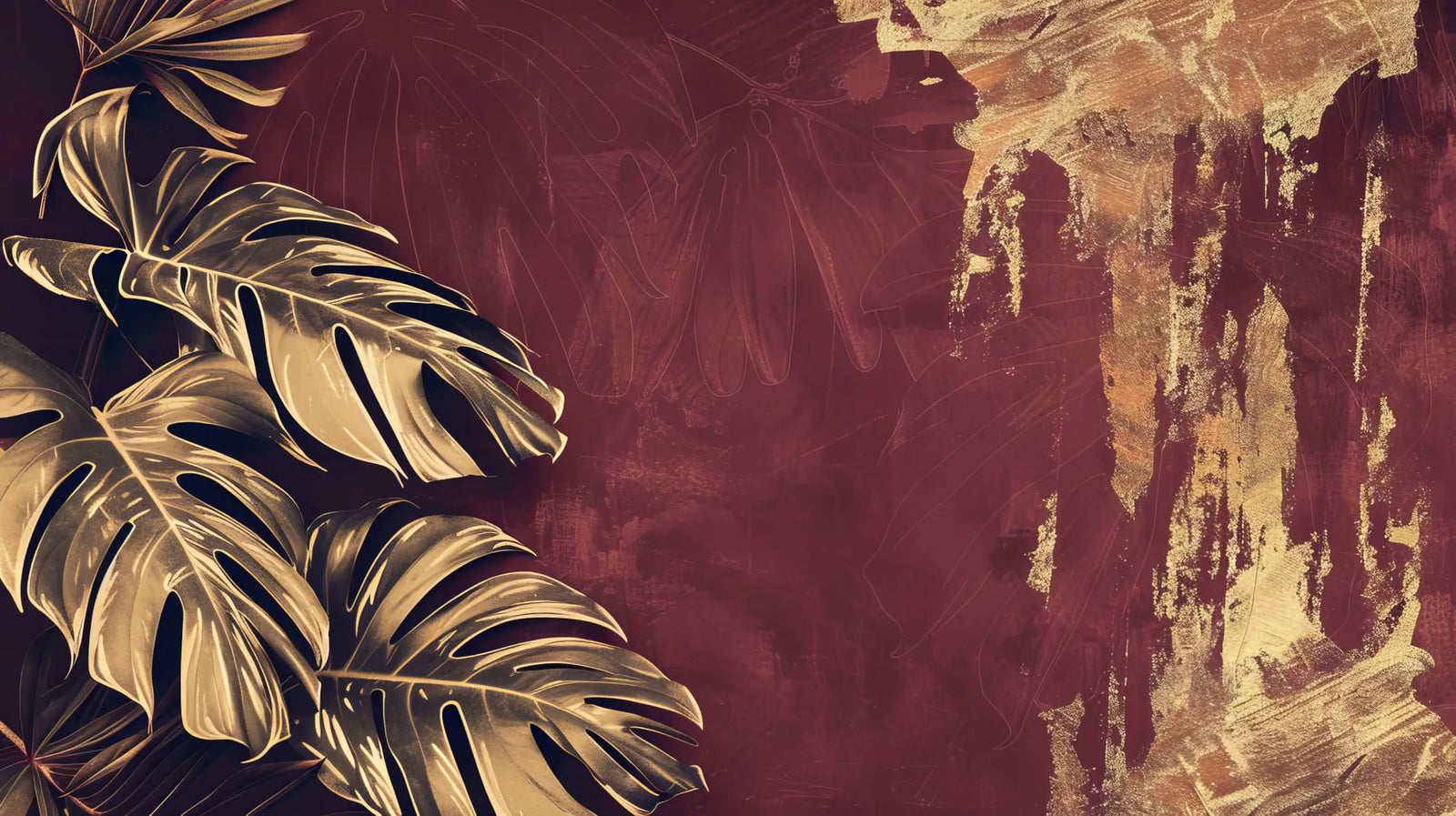 Papier Peint Tropical - Monstera Doré Texturé
