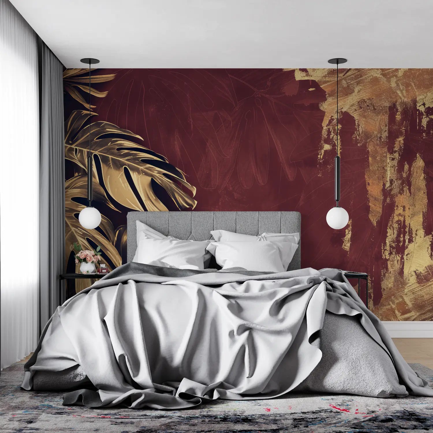 Papier Peint Tropical - Monstera Doré Texturé