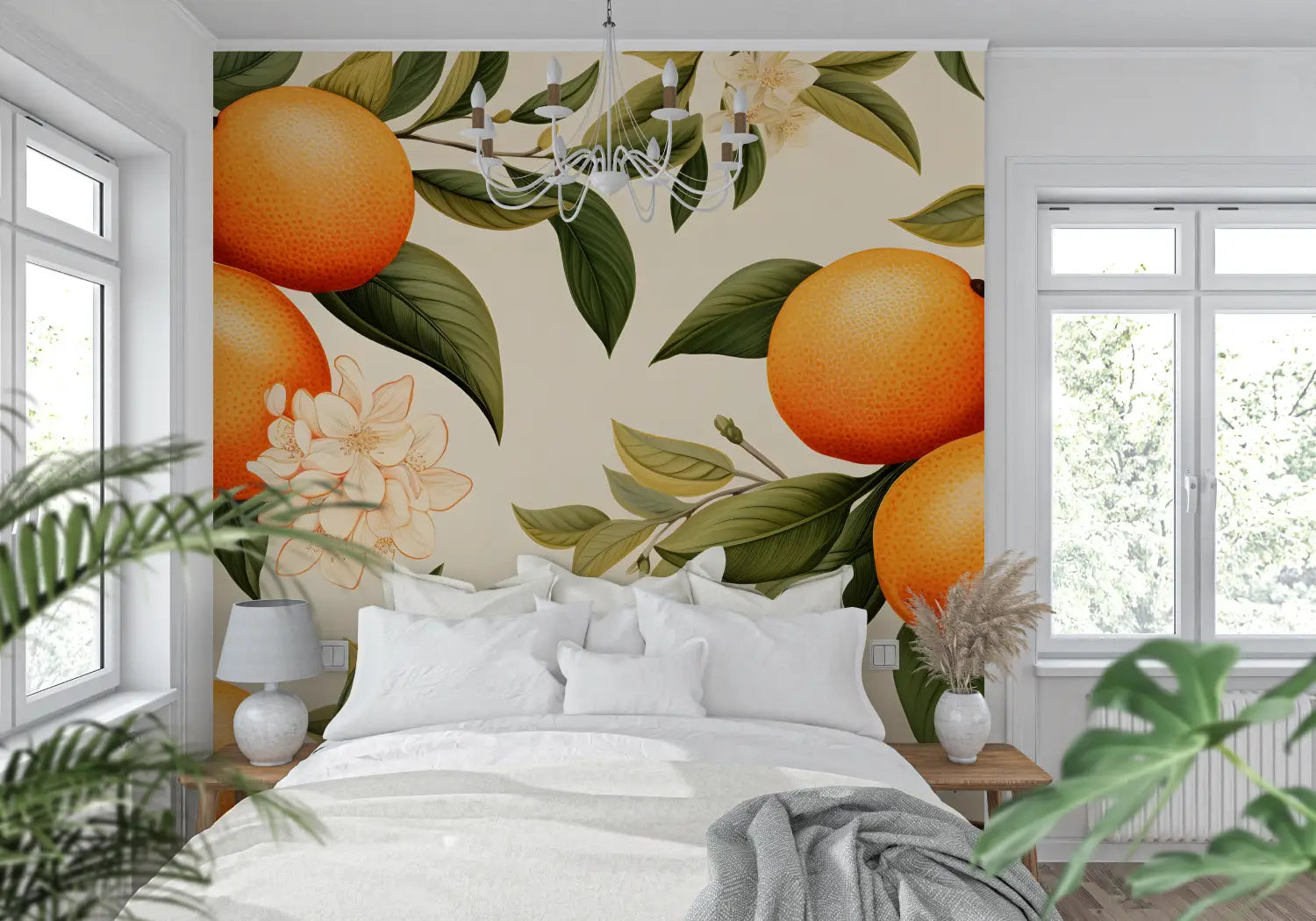 Floral Wallpaper - Oranges and White Flowers