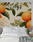 Papier Peint Floral - Oranges et Fleurs Blanches