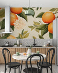 Papier Peint Floral - Oranges et Fleurs Blanches