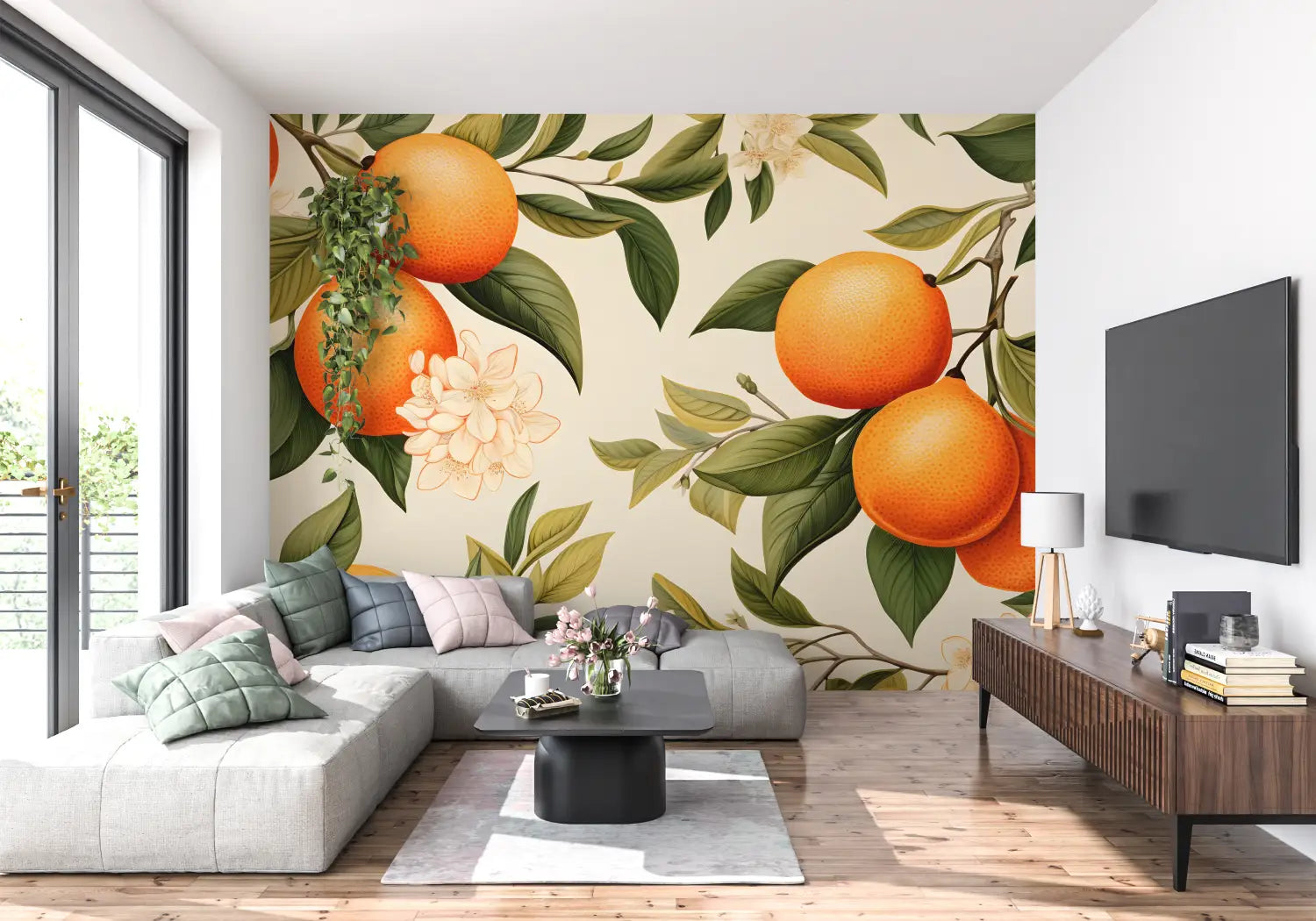 Floral Wallpaper - Oranges and White Flowers