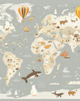 Papier Peint Enfant - Carte du Monde Animale