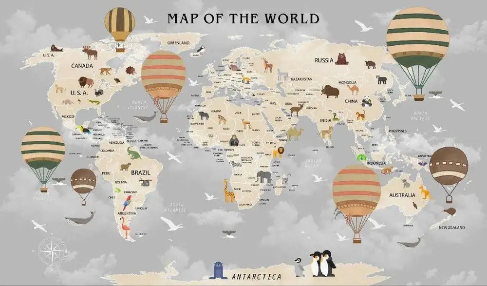 Children's Wallpaper - Around the World in a Hot Air Balloon