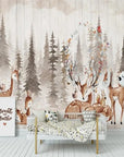 Forest Wallpaper – Deer Family in the Woodland Mist